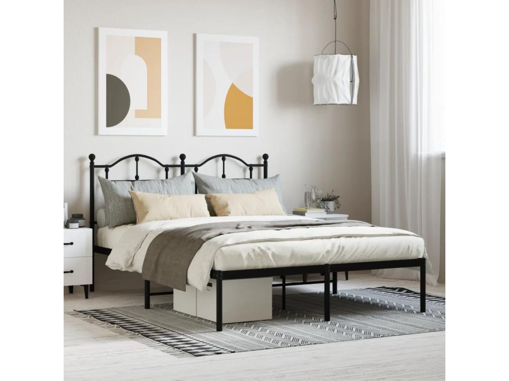 Cadre de lit métal avec tête de lit noir 135x190 cm