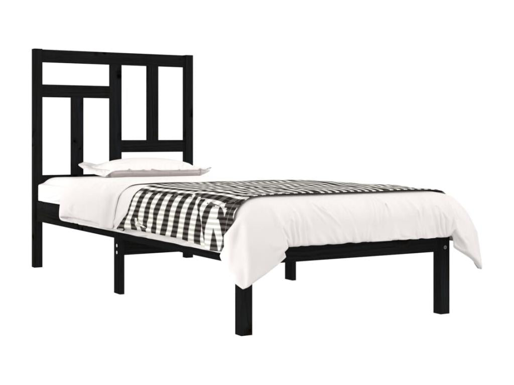 Cadre de lit Noir Bois massif 75x190 cm Petit simple