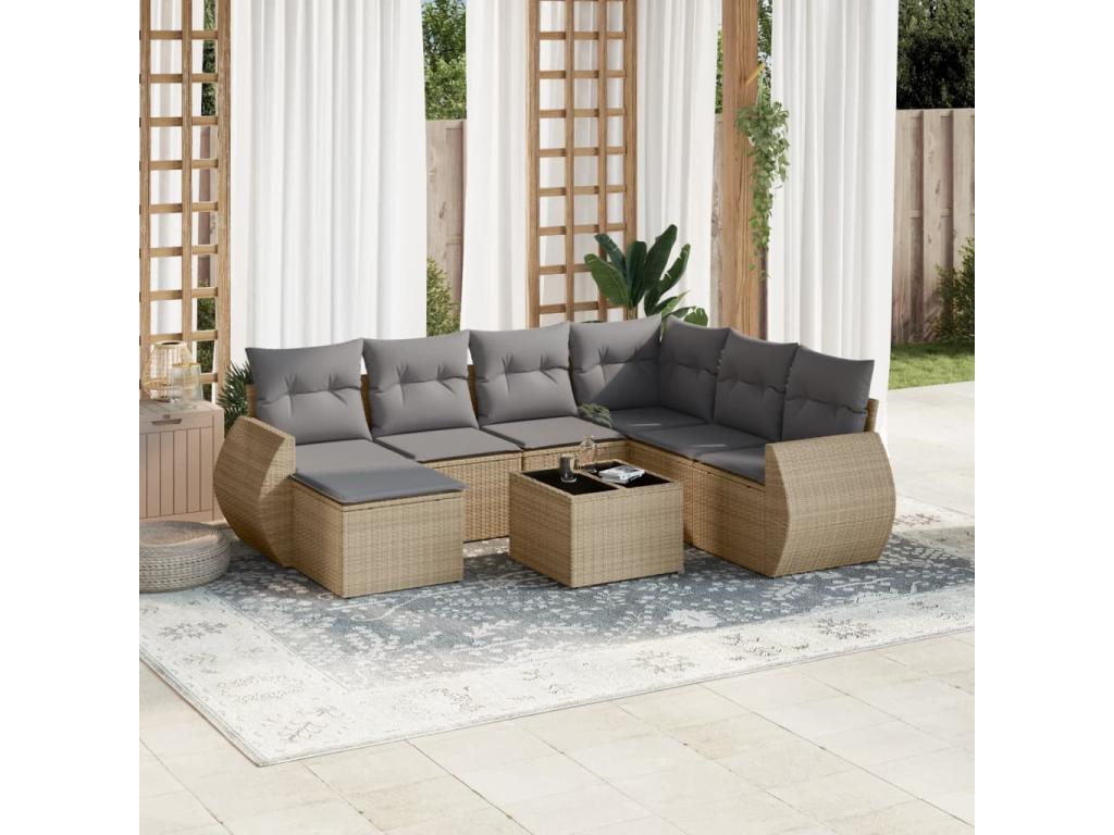 Salon de jardin avec coussins 8 pièces beige résine tressée