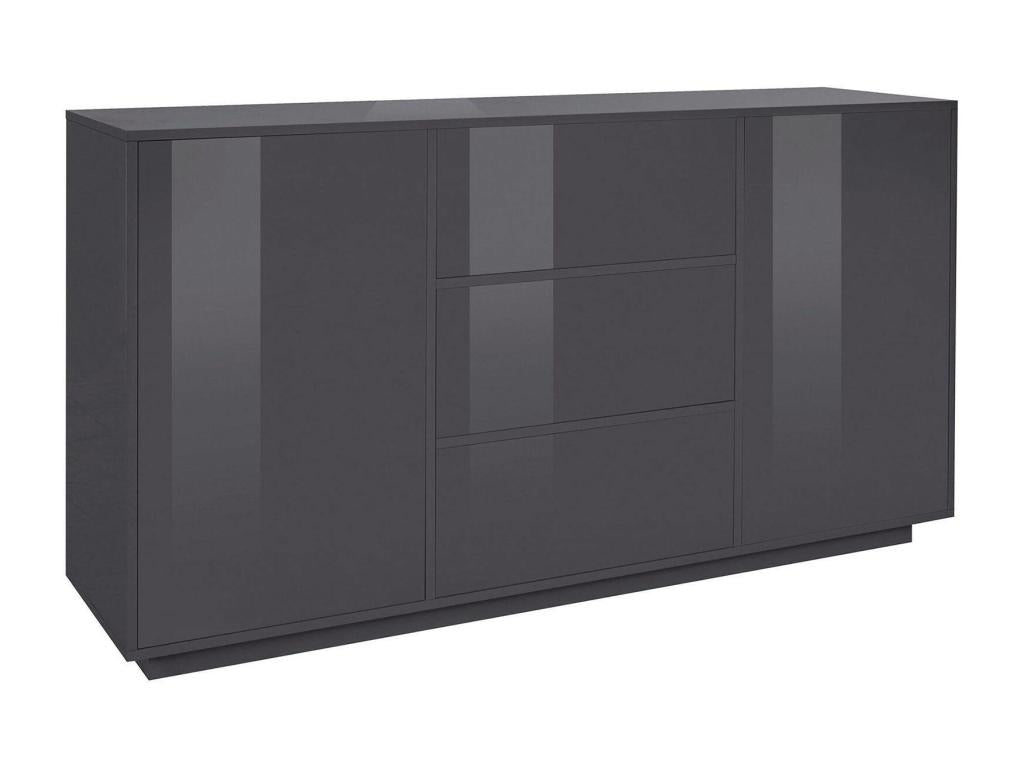 Buffet Meublitac Buffet de cuisine avec 2 portes et 3 tiroirs Buffet de salon Made in Italy 160x41h86 cm Anthracite Brillant