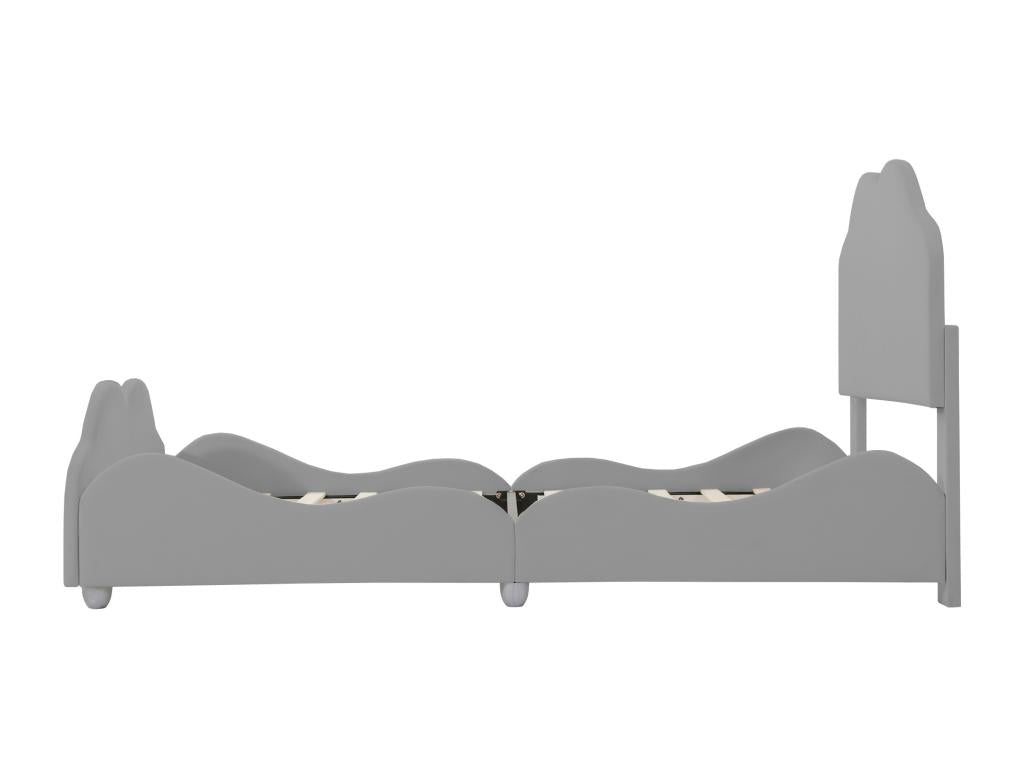 Lit simple 90x200cm lit enfant avec sommier à Meublita et tête et pied de lit en forme de nuage lit en velours gris