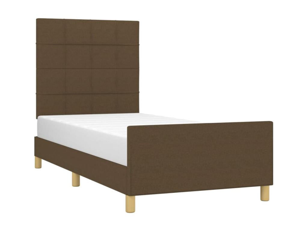 Cadre de lit avec tête de lit Marron foncé 100x200 cm Tissu