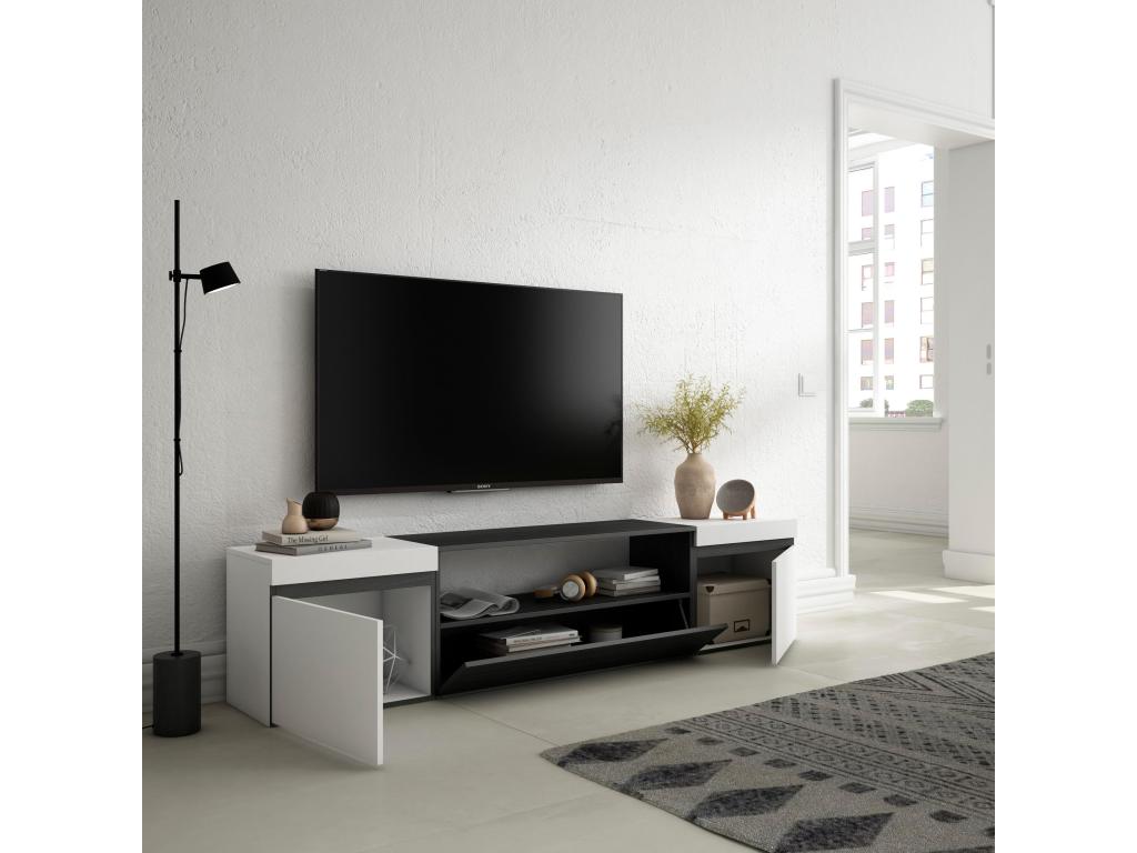 Meuble TV Banc Télé 200x45x35cm Pour les TV jusqu'à 80 Meubles de salon Blanc et noir
