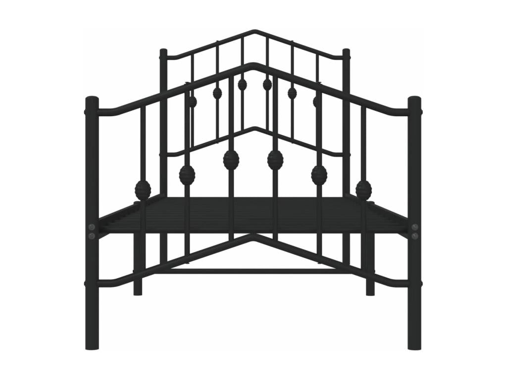 Cadre de lit métal avec tête de lit/pied de lit noir 75x190 cm