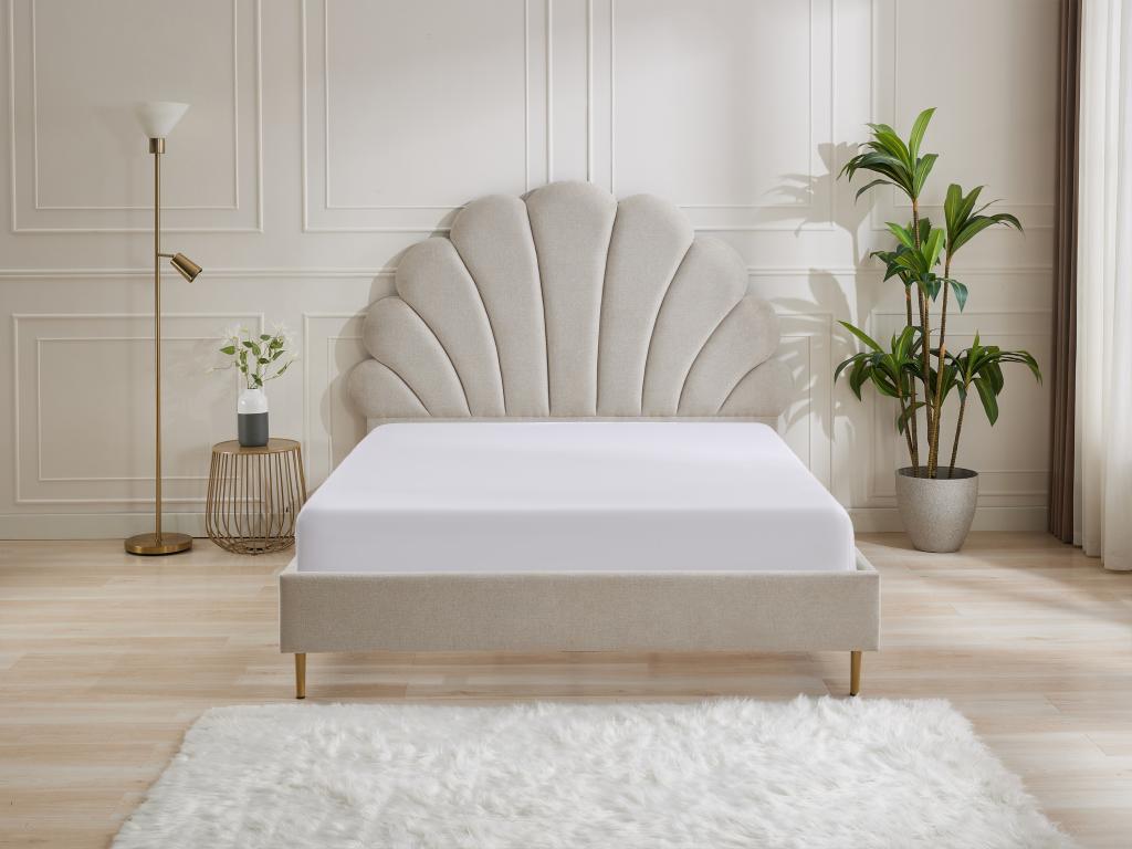 Lit coquillage 140x190 cm - Tissu - Beige - Meublita