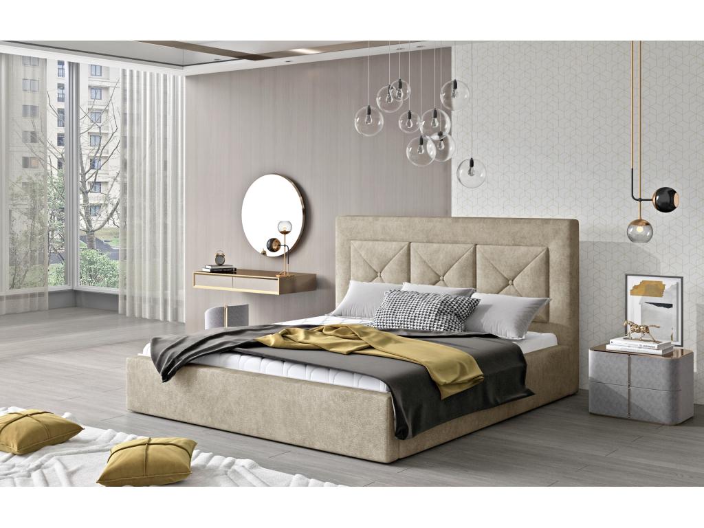 Lit double rembourré en tissu Doucezen-Couleur Noir-180x200-Version coffre de rangement