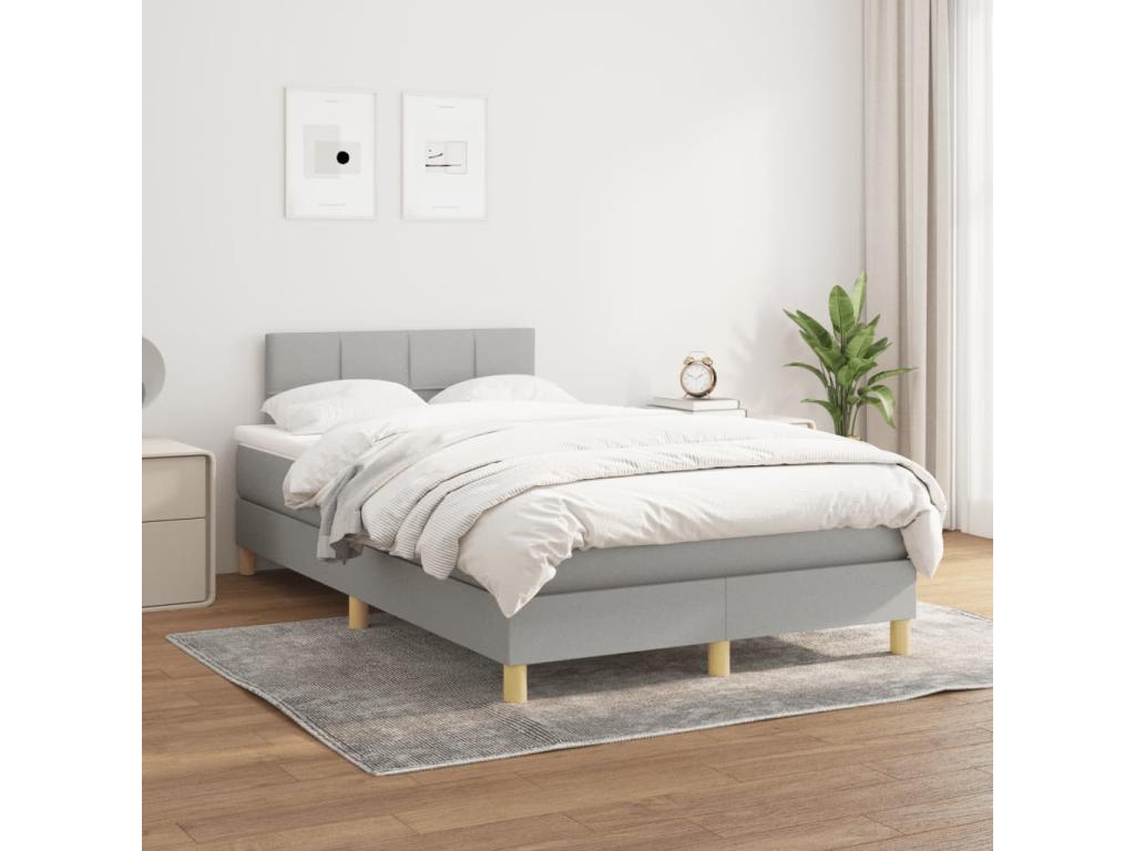 Sommier à Meublita de lit et matelas gris clair 120x190 cm tissu