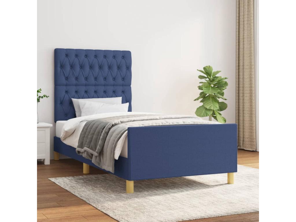 Cadre de lit avec tête de lit Bleu 100x200 cm Tissu