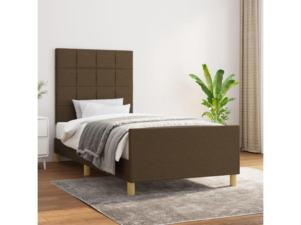 Cadre de lit avec tête de lit Marron foncé 100x200 cm Tissu
