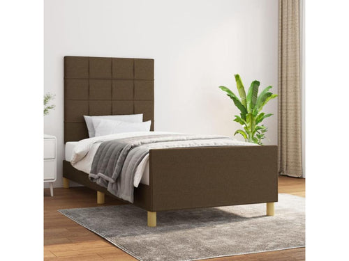 Cadre de lit avec tête de lit Marron foncé 100x200 cm Tissu