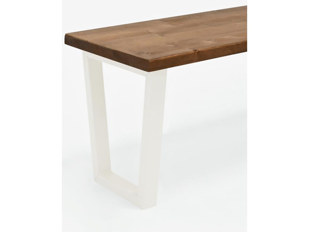 Banc en bois de pin et fer couleur vieilli et blanc 140x45cm - Doucezen