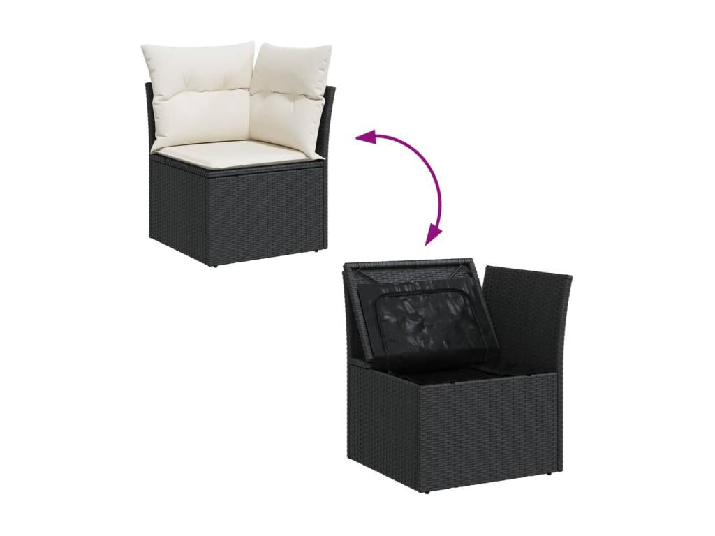 Salon de jardin avec coussins 13 pcs noir résine tressée