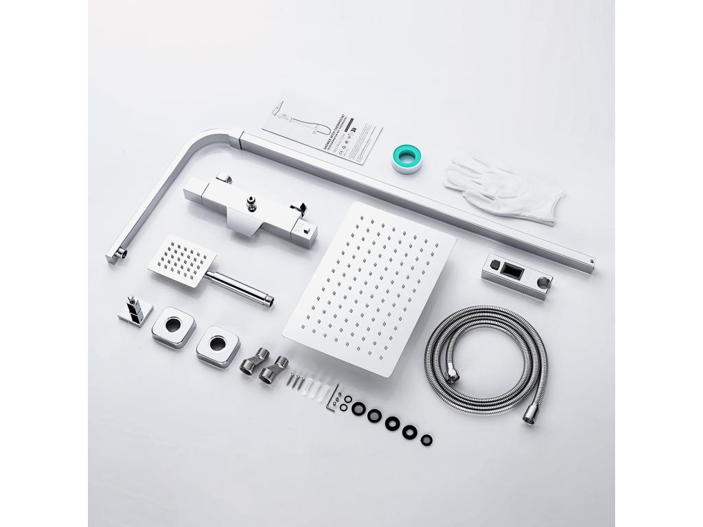 Colonne de douche thermostatique 3 Fonctions Doucezen de Douche en laiton avec Mitigeur de Douche Doucezen Hauteur réglable 98.5-129.5 cm Chromé
