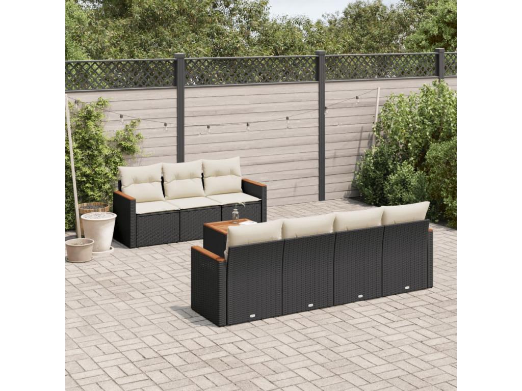 Salon de jardin 8 pcs avec coussins noir résine tressée