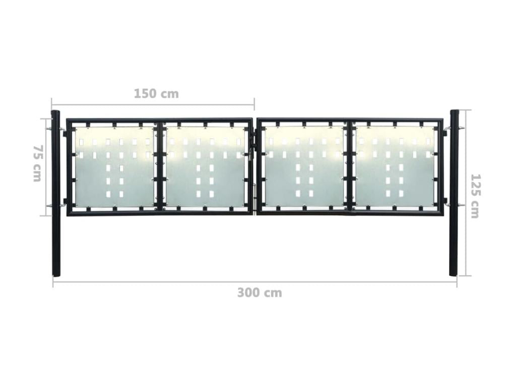 Portail simple de clôture Noir 300x125