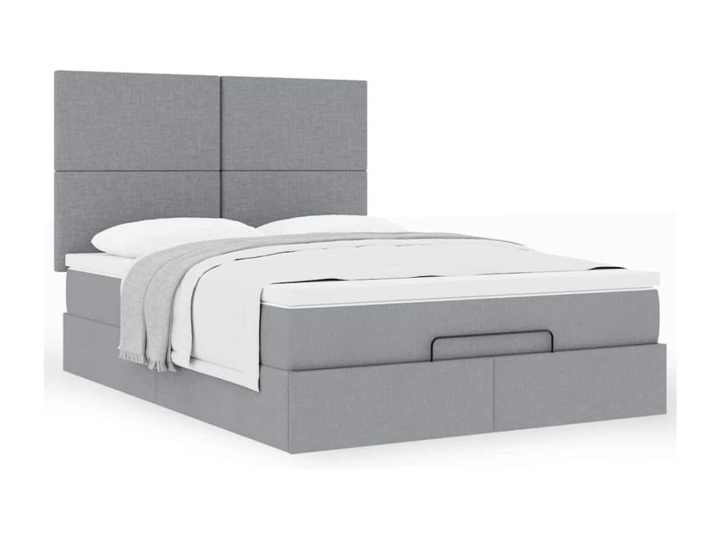 Cadre de lit ottoman et matelas gris clair 140x200 cm tissu
