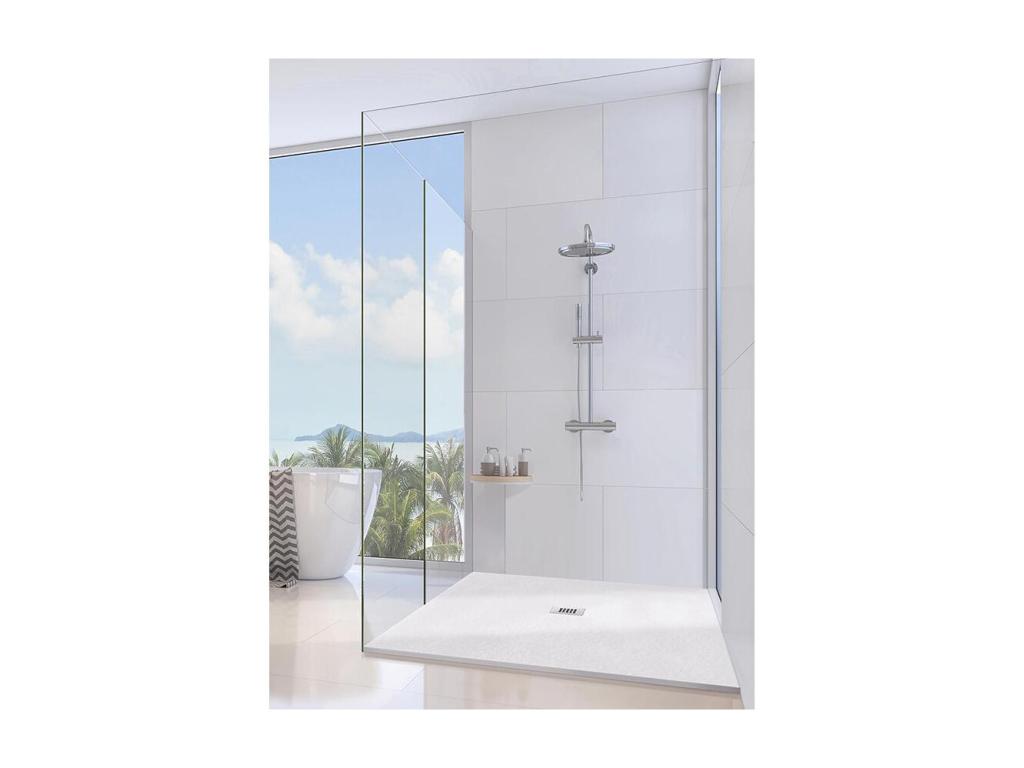 Receveur De Douche 72x157 Ligne Vertchez Extra Fin Marmoresin Blanc Avec Drain Gratuit