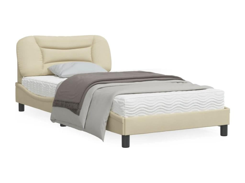 Cadre de lit avec tête de lit Crème 100x200 cm Tissu