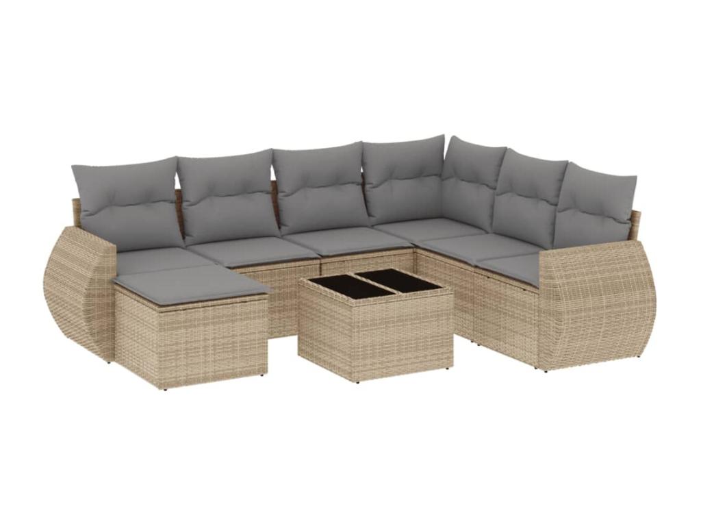 Salon de jardin avec coussins 8 pièces beige résine tressée