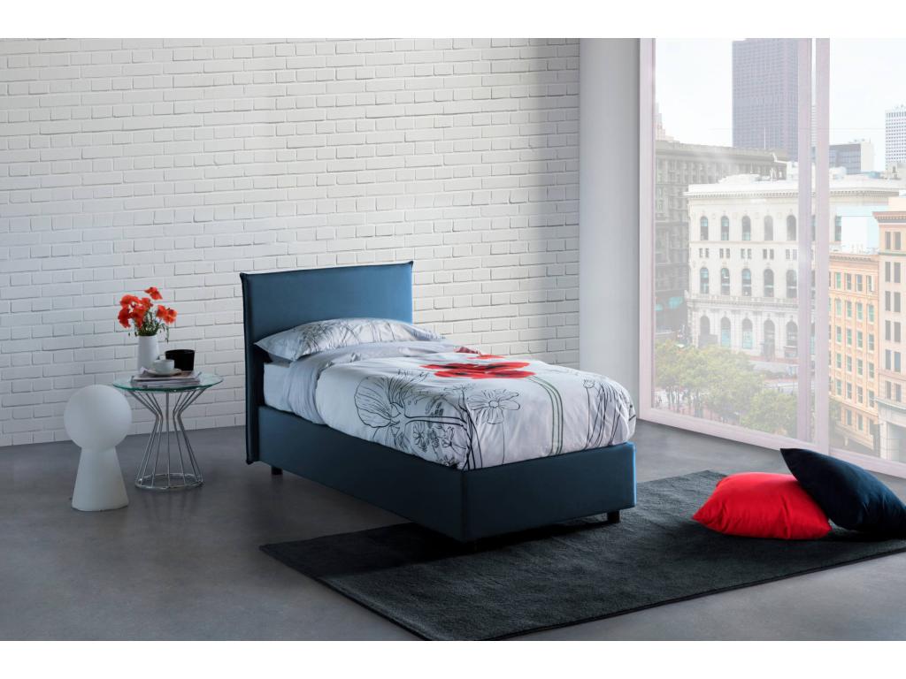 Lit double Doucezen Lit coffre avec revêtement en tissu Made in Italy Ouverture frontale avec matelas 140x190 cm inclus Bleu