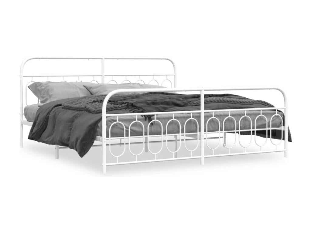 Cadre de lit métal sans matelas et pied de lit blanc 200x200 cm