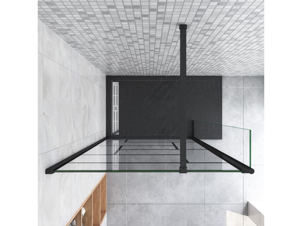 Paroi de douche fixe à l'italienne 70 40x200cm avec retour pivotant - Noir - avec barre de fixation 140cm récupérable
