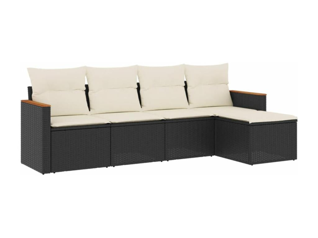Salon de jardin 5 pcs avec coussins noir résine tressée