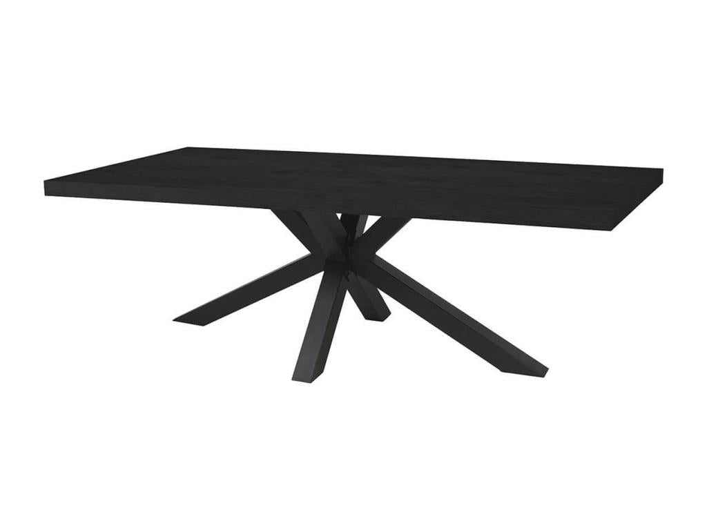 Meublita - Table Rectangulaire 230cm Aspect Bois Noir Piètement Etoile Métal Noir