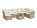 Salon de jardin avec coussins 9 pièces beige résine tressée
