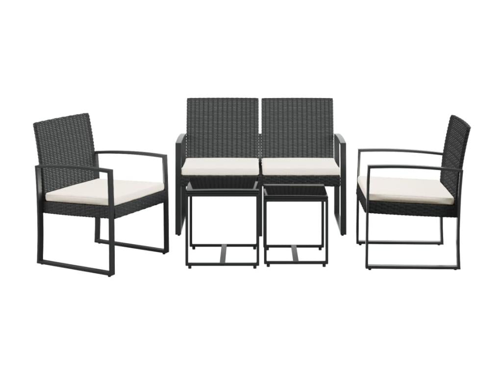 Ensemble à manger de jardin avec coussins 5 pièces noir rotin PP