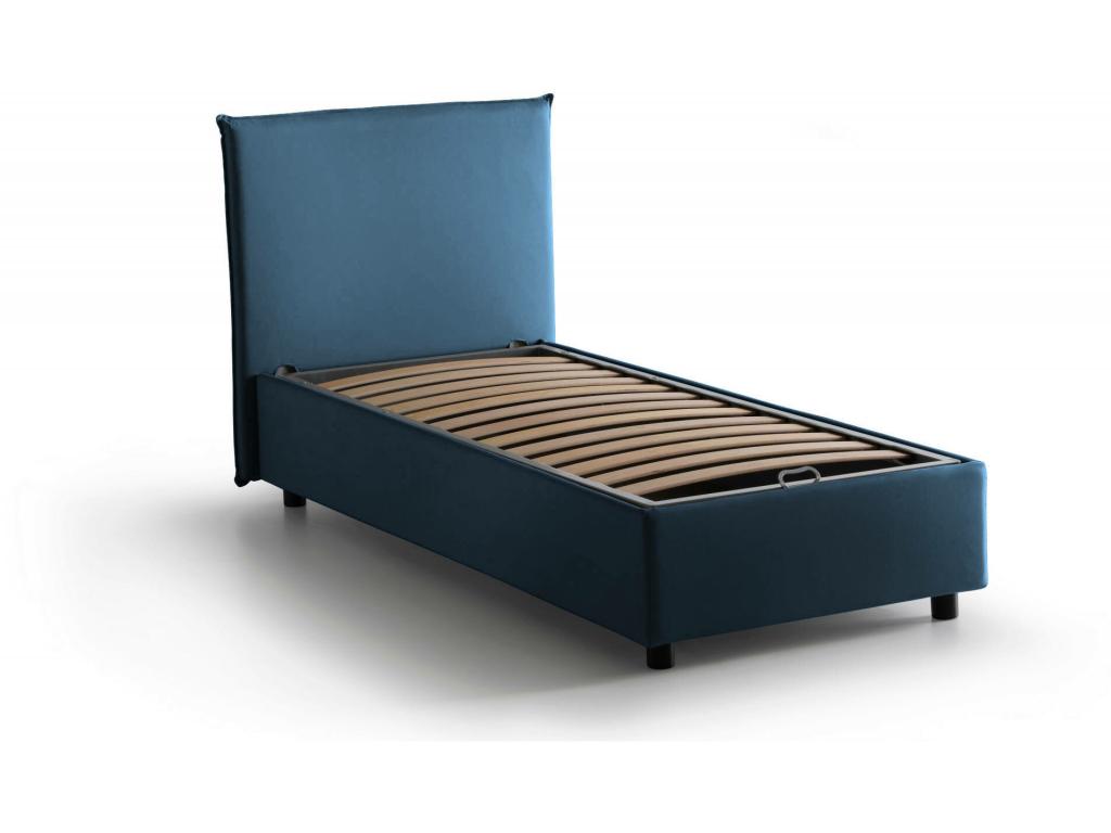 Lit double Doucezen Lit coffre avec revêtement en tissu Made in Italy Ouverture frontale avec matelas 140x190 cm inclus Bleu