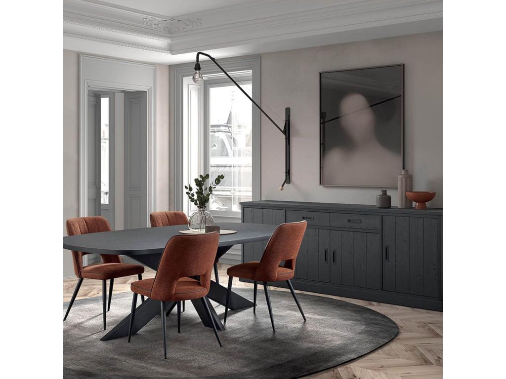 Vertchez - Ensemble Buffet 4 Portes et Table Repas Ovale 200cm