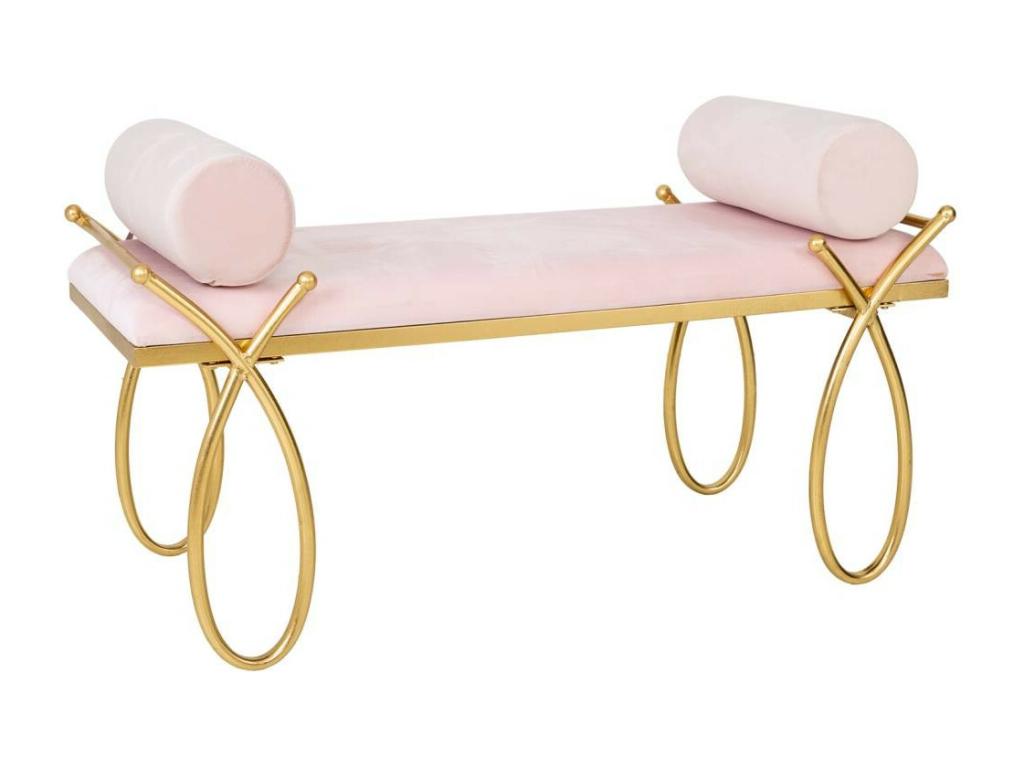 Banc en velours rose et métal doré 112.5x49x53