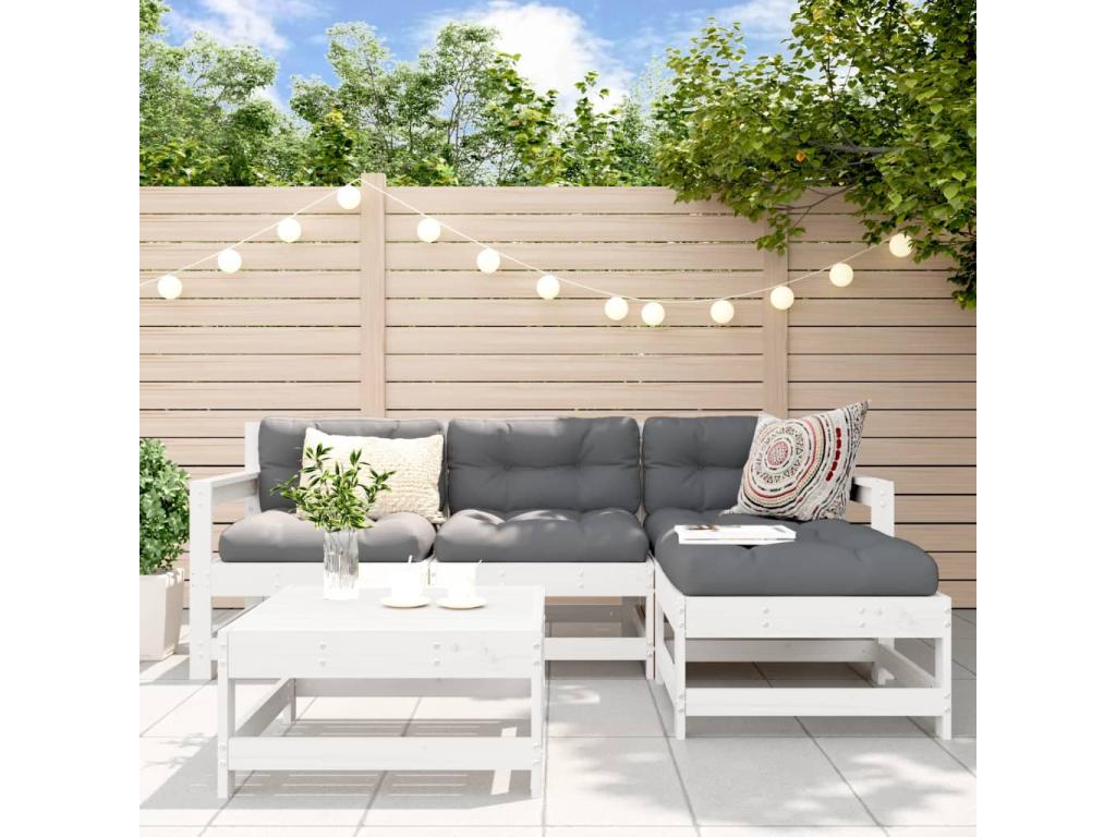 Salon de jardin 5 pcs blanc bois massif de pin