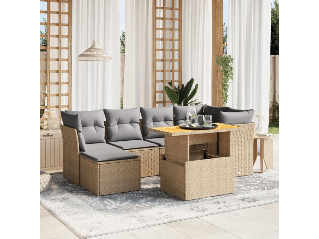 Salon de jardin avec coussins 7 pièces beige résine tressée