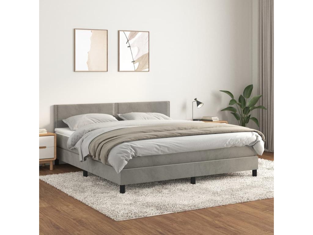 Lit à sommier tapissier et matelas Gris clair 180x200cm Velours