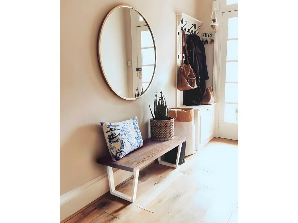 Banc en bois de pin et fer couleur vieilli et blanc 140x45cm - Doucezen